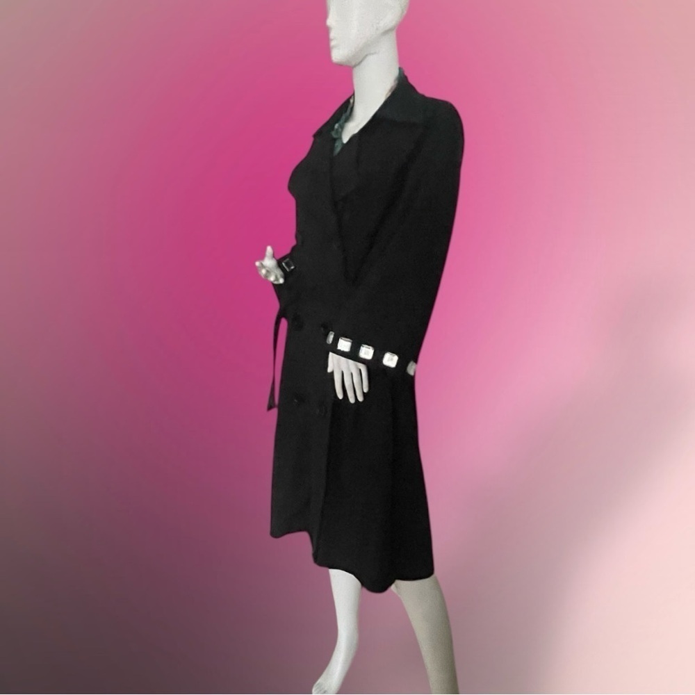 Sandra & Andre Embellished Black Fleece Trench Coat Size XL